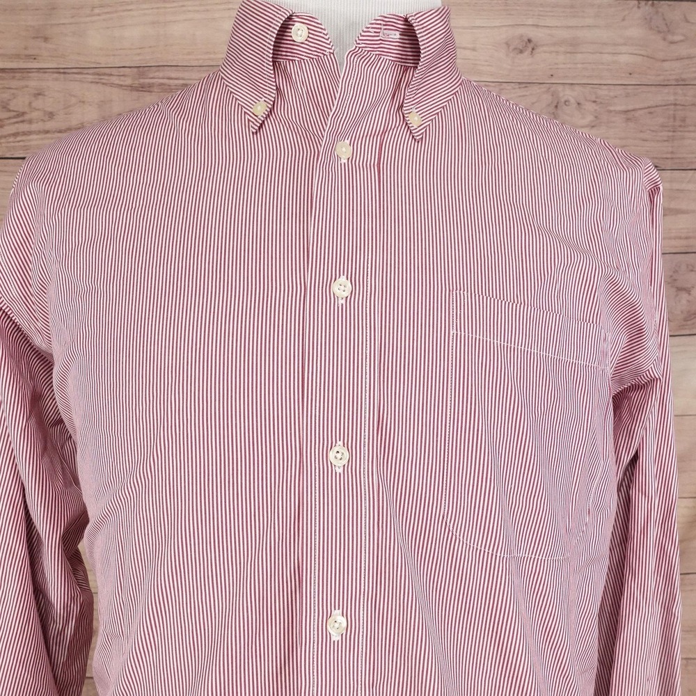 Jos A Bank Shirt Mens 16.5 34 Red White Stripe Button Down Long Sleeve Cotton